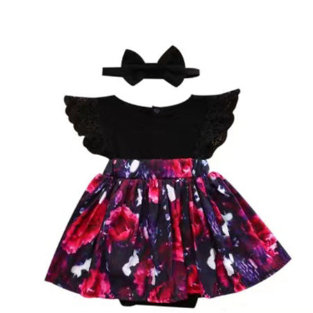 Foreign Trade European Beauty Baby One-Piece Ha Skirt Romper Summer Short-Sleeved New Style Flying Sleeve Flower Children's Print - ANIBEY