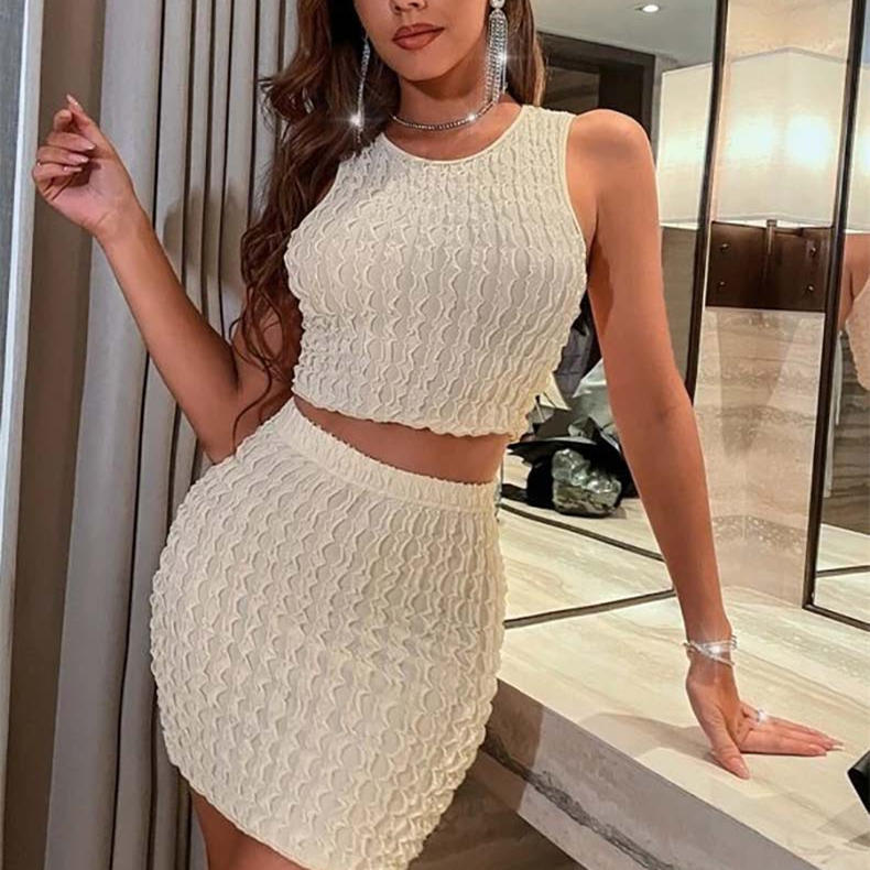 European And American New Round Neck Slim Vest Tight Skirt - ANIBEY