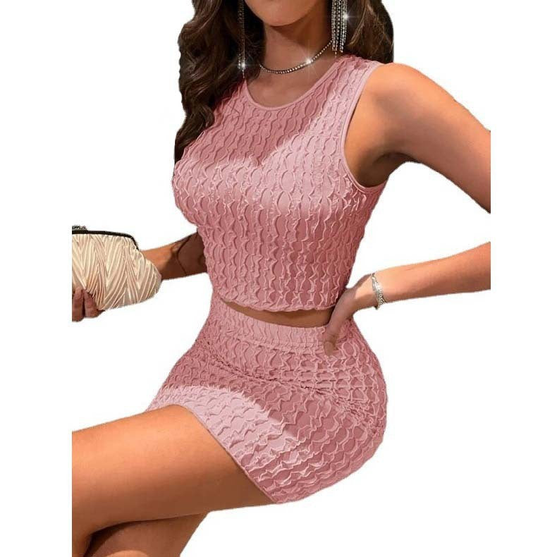 European And American New Round Neck Slim Vest Tight Skirt - ANIBEY