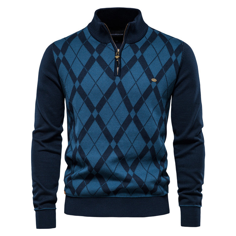 Jacquard Half-zip Stand-up Collar Sweater for Men - ANIBEY