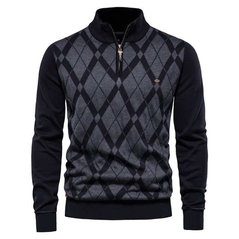 Jacquard Half-zip Stand-up Collar Sweater for Men - ANIBEY