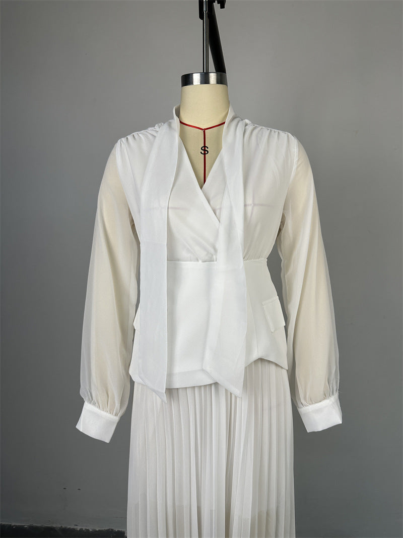 Lady Temperament Lace-up Waist-tight Irregular Pleated Belt Waist Seal Dress - ANIBEY