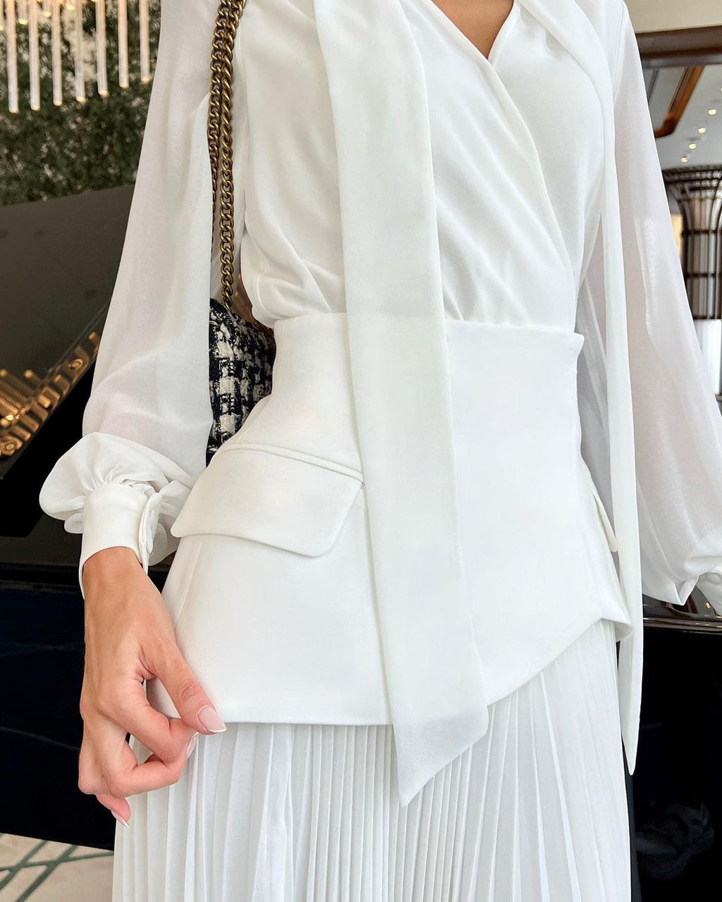 Lady Temperament Lace-up Waist-tight Irregular Pleated Belt Waist Seal Dress - ANIBEY