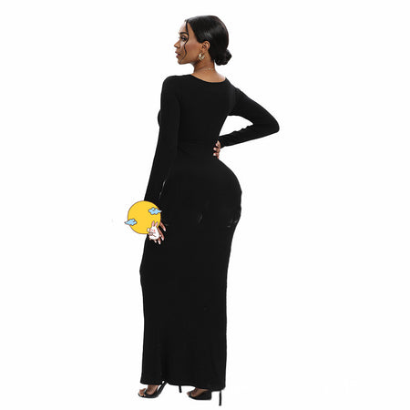 Light Belly Contracting Dress Thread Cloth Two-in-one Long Sleeve U-neck Body Shaping Dress - ANIBEY