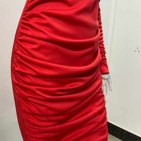 Long Sleeve V-neck Sexy Waist Bag Hip Dress - ANIBEY