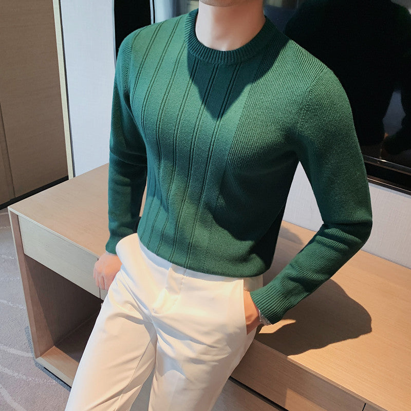 Men's Casual Round Neck Ribbed Bottoming Slim-fit Sweater - ANIBEY