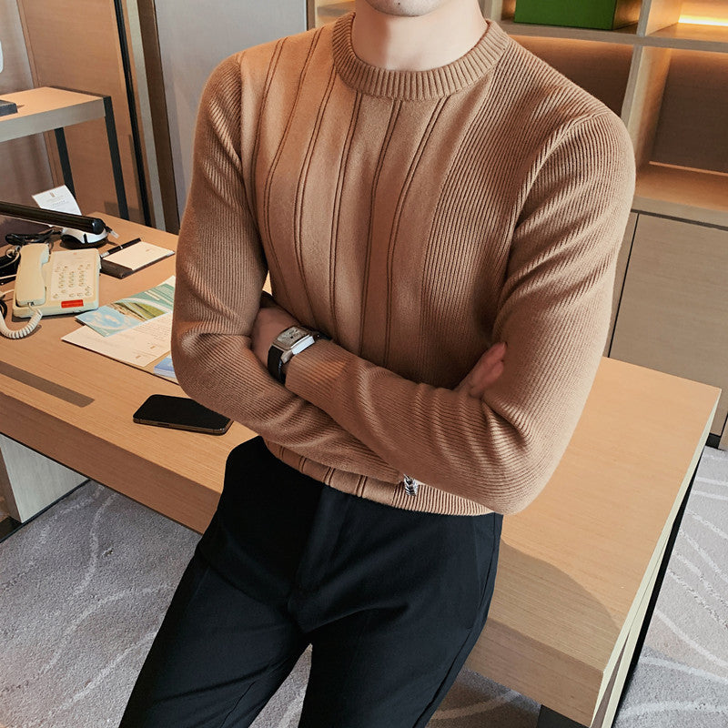 Men's Casual Round Neck Ribbed Bottoming Slim-fit Sweater - ANIBEY