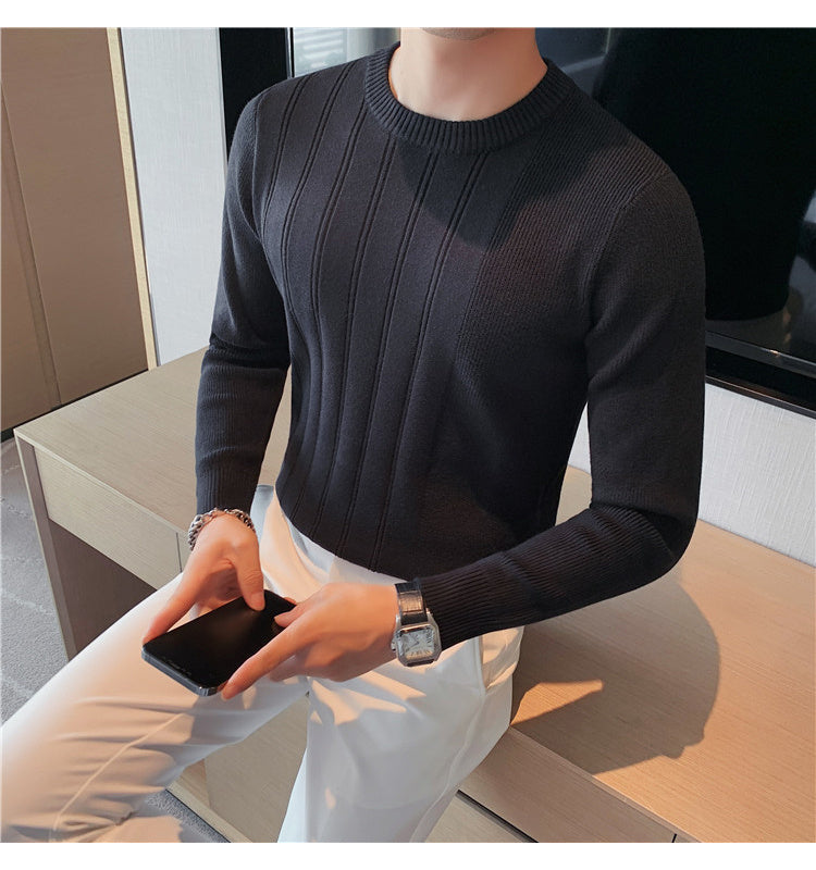 Men's Casual Round Neck Ribbed Bottoming Slim-fit Sweater - ANIBEY