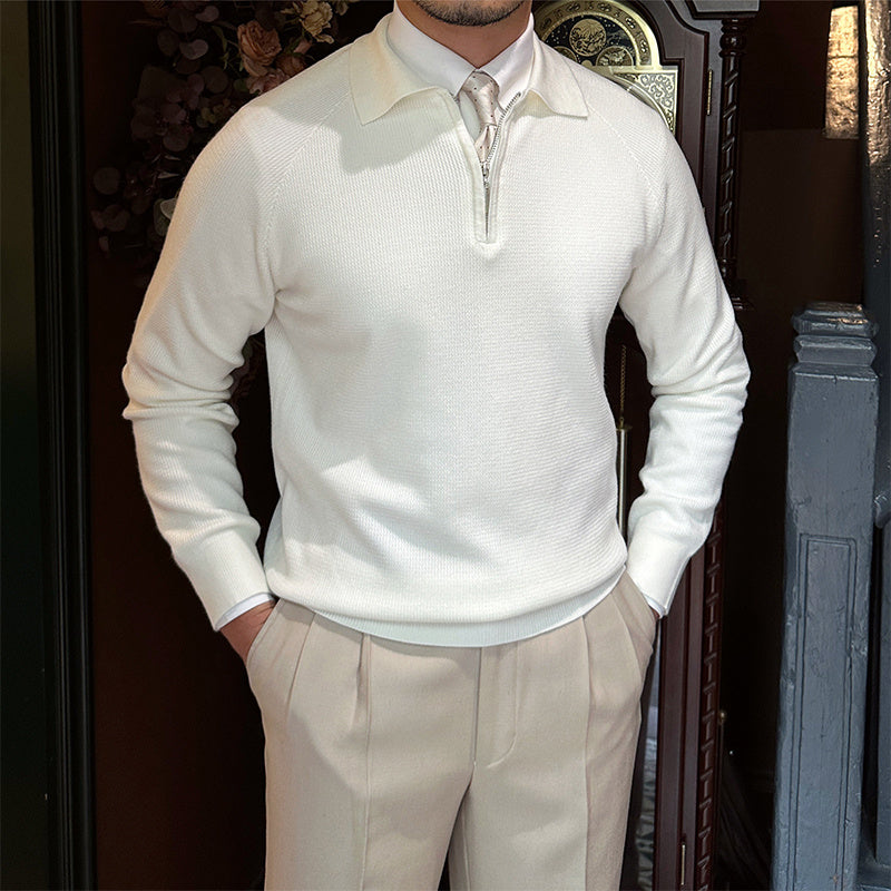 Men's Long Sleeve Knit Zipper Pullover Sweater - ANIBEY