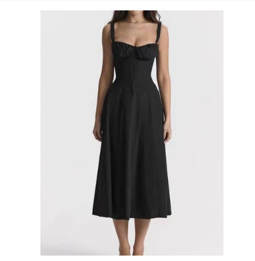 Seaside Vacation Sling Back Cross Tied Slim Fit Overknee Dress - ANIBEY