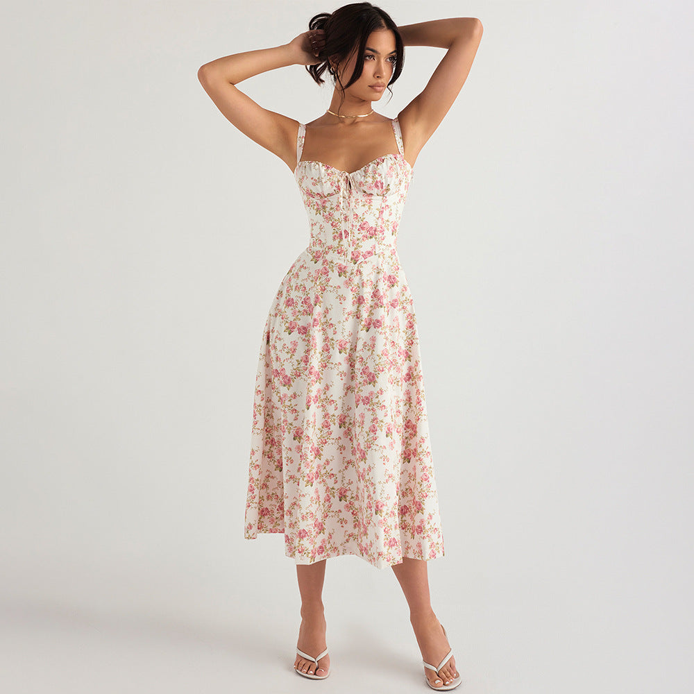 Seaside Vacation Sling Back Cross Tied Slim Fit Overknee Dress - ANIBEY