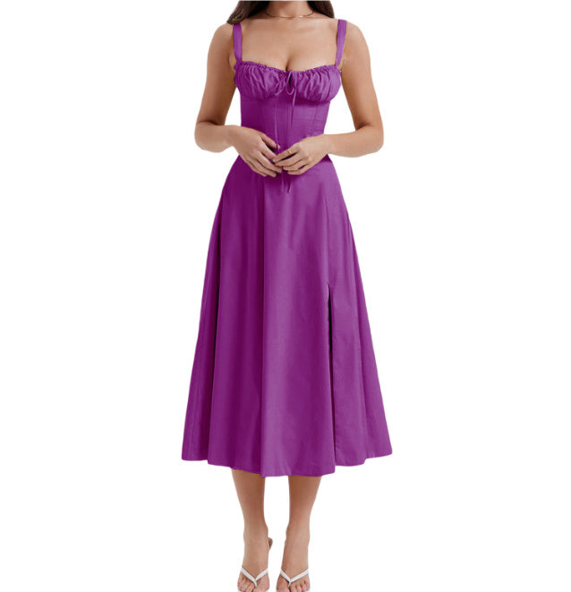 Seaside Vacation Sling Back Cross Tied Slim Fit Overknee Dress - ANIBEY