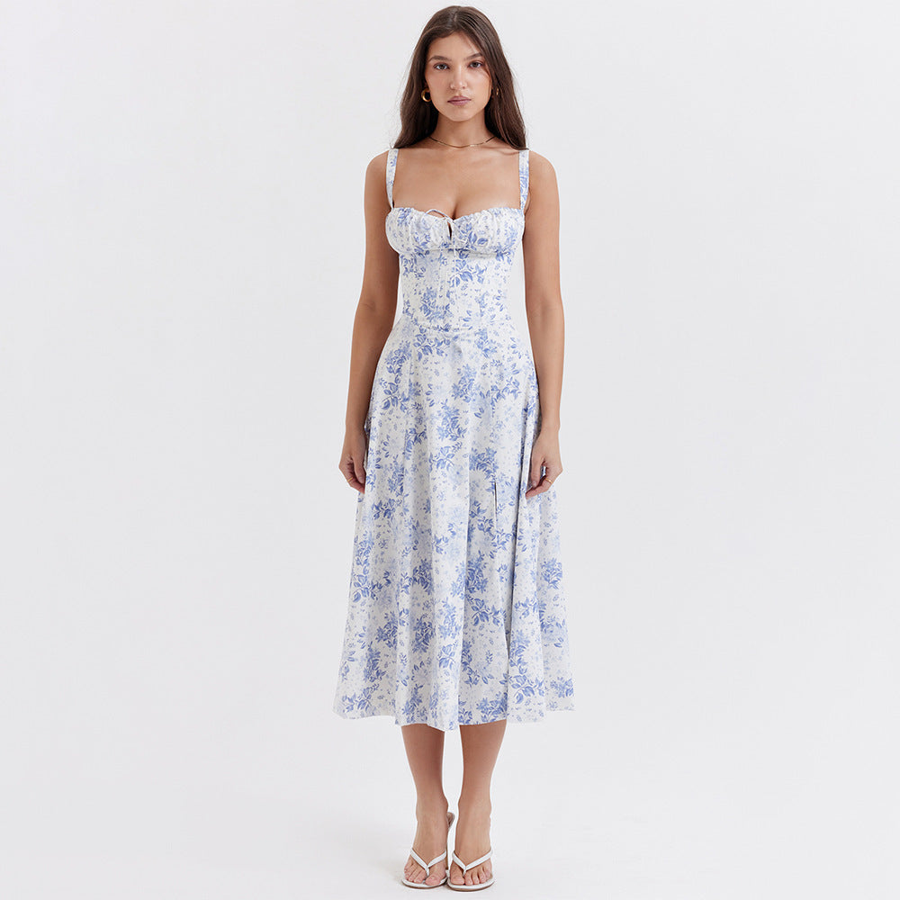 Seaside Vacation Sling Back Cross Tied Slim Fit Overknee Dress - ANIBEY