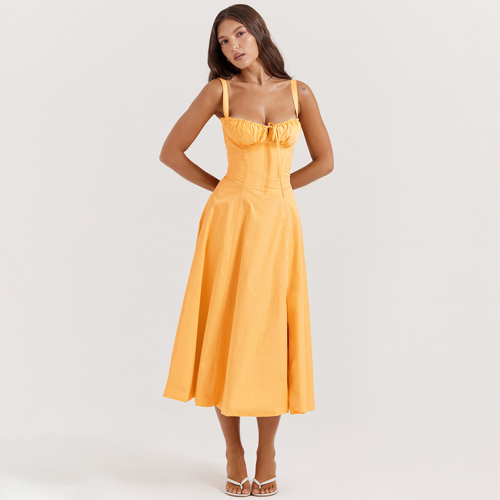 Seaside Vacation Sling Back Cross Tied Slim Fit Overknee Dress - ANIBEY