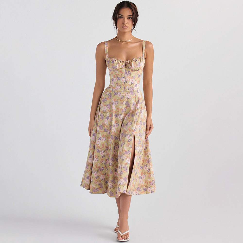 Seaside Vacation Sling Back Cross Tied Slim Fit Overknee Dress - ANIBEY