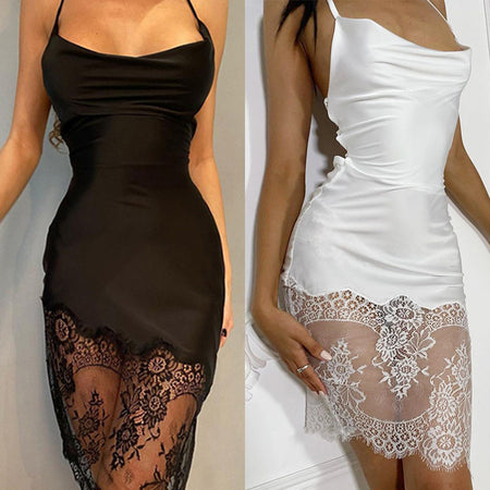 Sexy Stitching Lace Dress New Lace Backless Temperament Skirt Foreign Trade Wholesale - ANIBEY