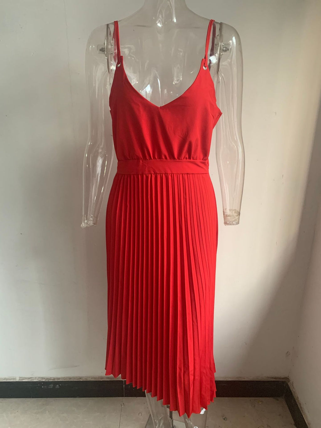 Solid Color Pleated Maxi Skirt With Sexy Suspenders - ANIBEY