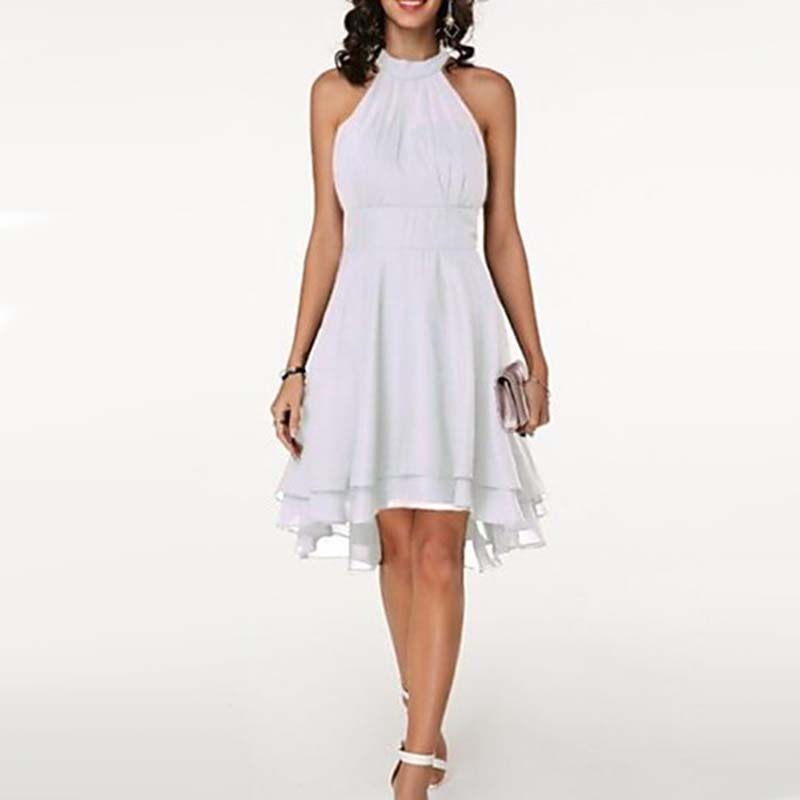 Women'S Fashion Sexy Solid Color Tailoring Layered Sleeveless Chiffon Party Evening Dress - ANIBEY