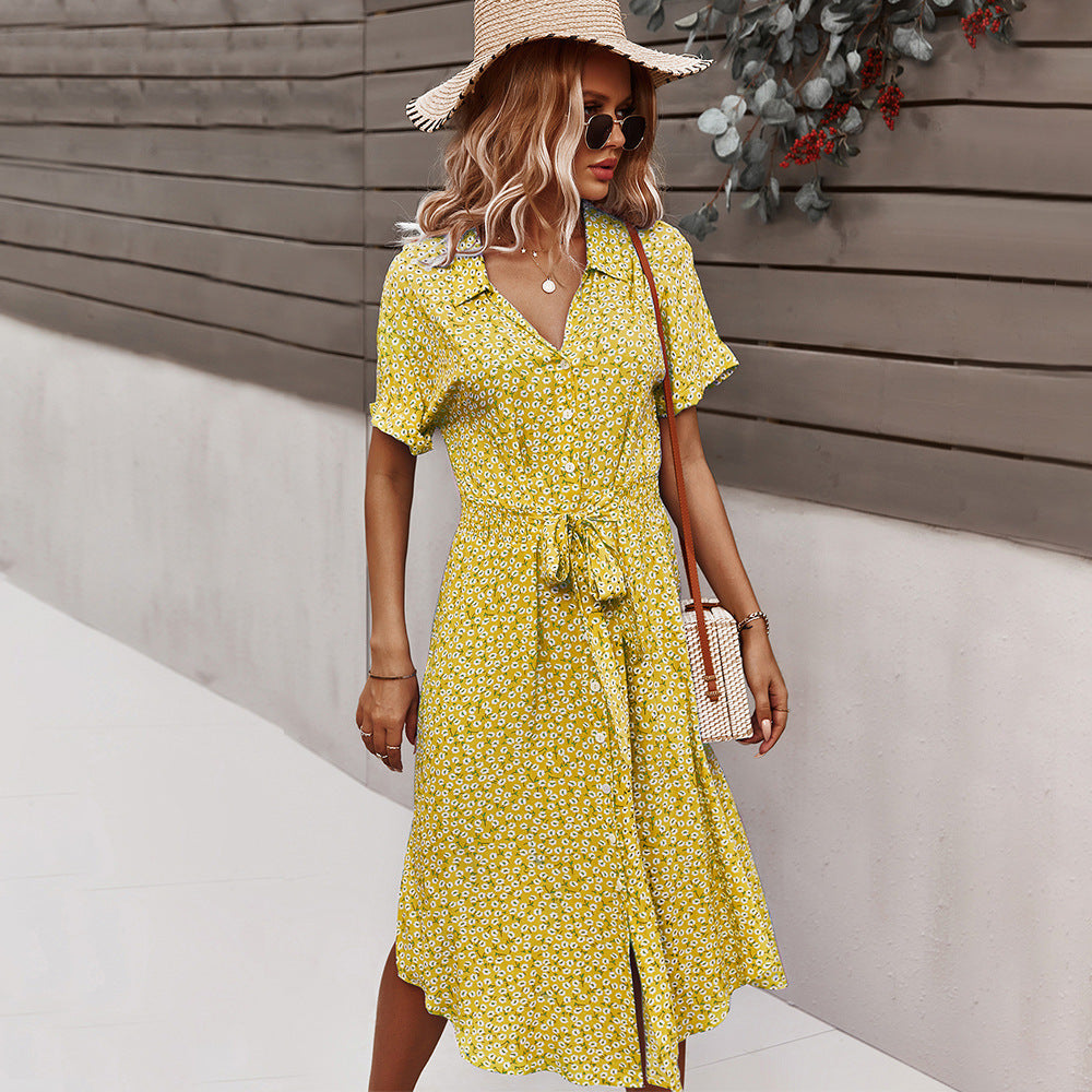 Women's Printed Dress Amazon Casual Holiday Style Sexy Big Swing Skirt - ANIBEY