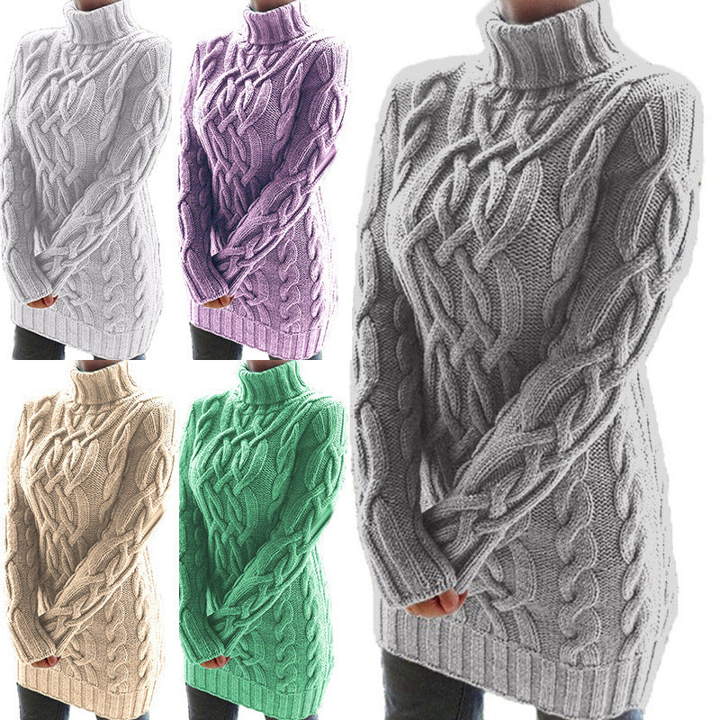 Women's Sweater Dress Autumn Winter Thick Double Lapels Long Sweater - ANIBEY