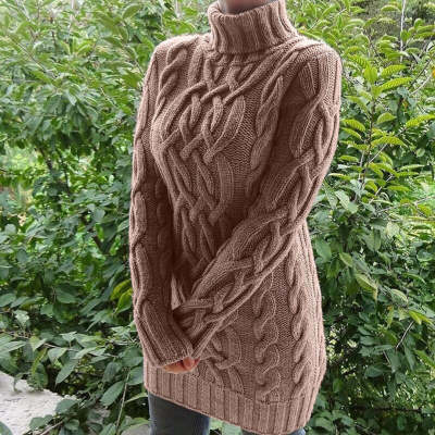 Women's Sweater Dress Autumn Winter Thick Double Lapels Long Sweater - ANIBEY