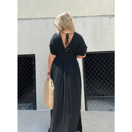Pleating Slit Loose Beach Dress - ANIBEY