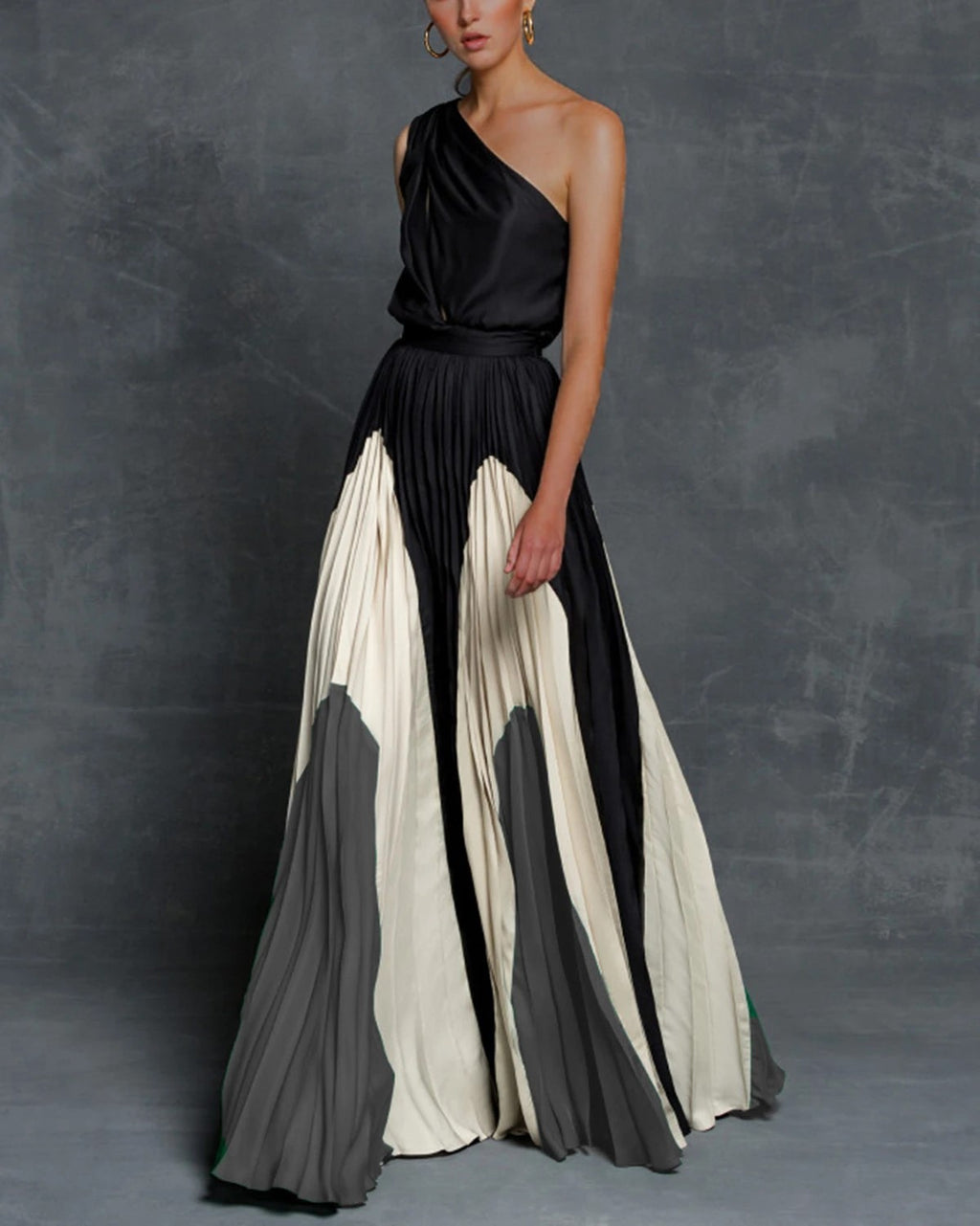 Stitching strapless contrast color maxi dress - ANIBEY
