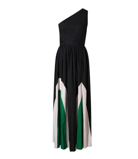 Stitching strapless contrast color maxi dress - ANIBEY