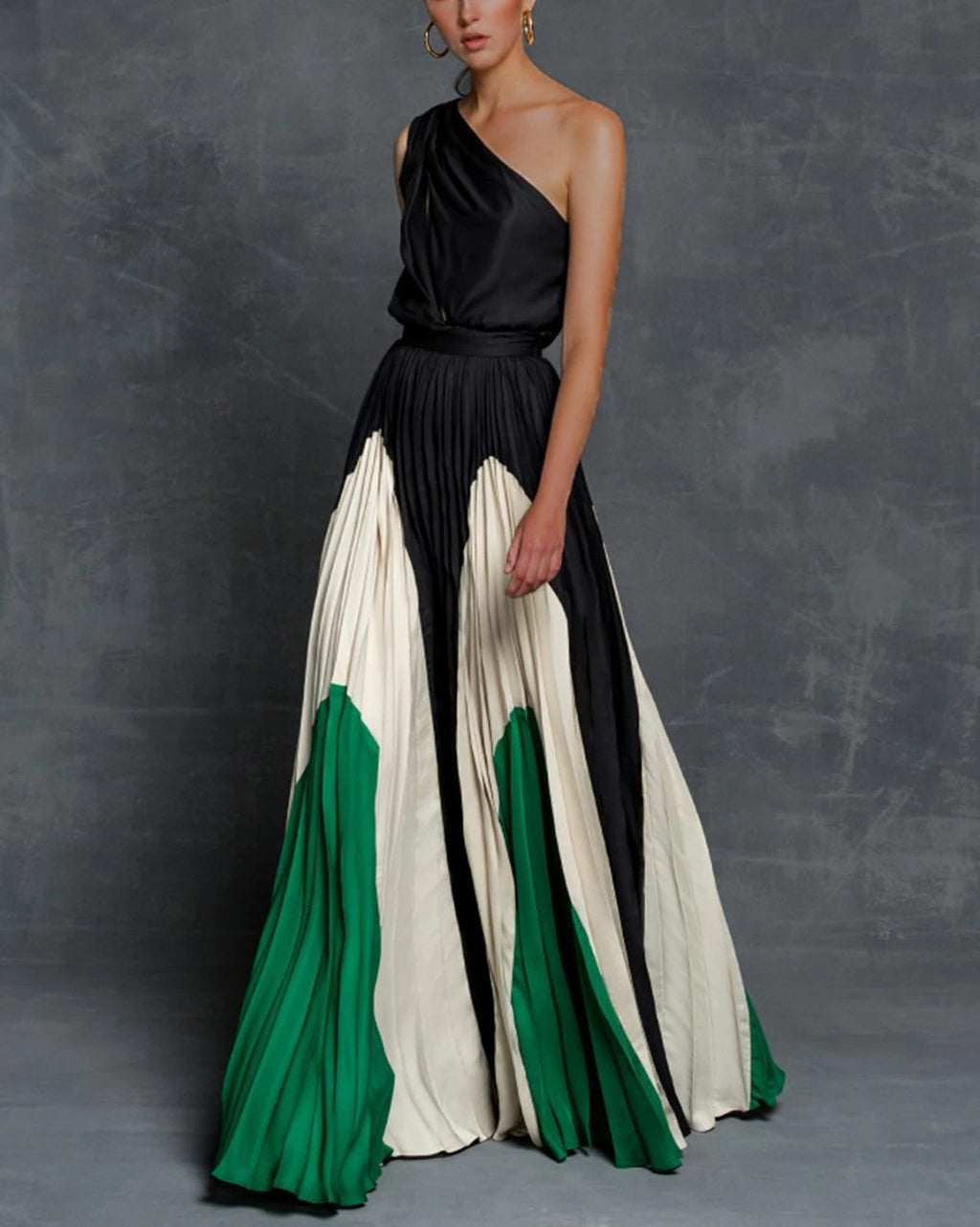 Stitching strapless contrast color maxi dress - ANIBEY