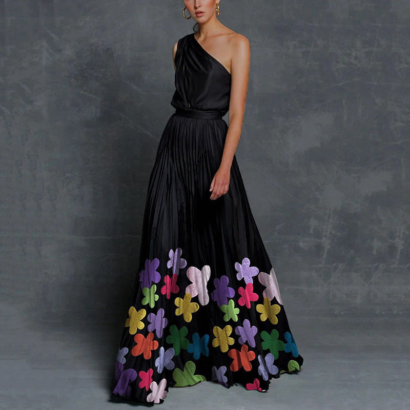 Stitching strapless contrast color maxi dress - ANIBEY