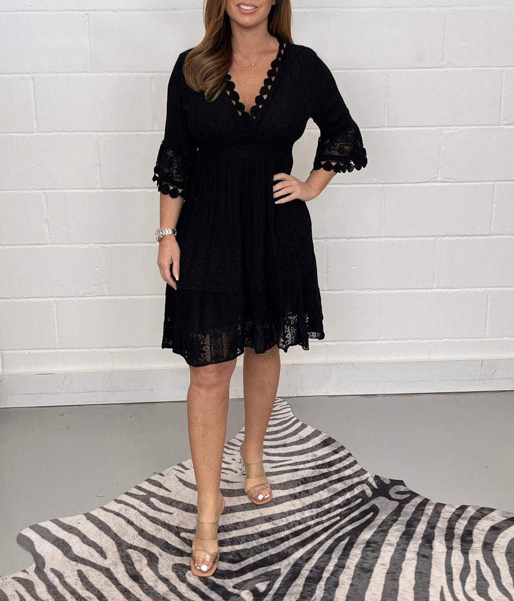 Ruffled High Waist Comfort And Casual Solid Color And V-neck Dress - ANIBEY