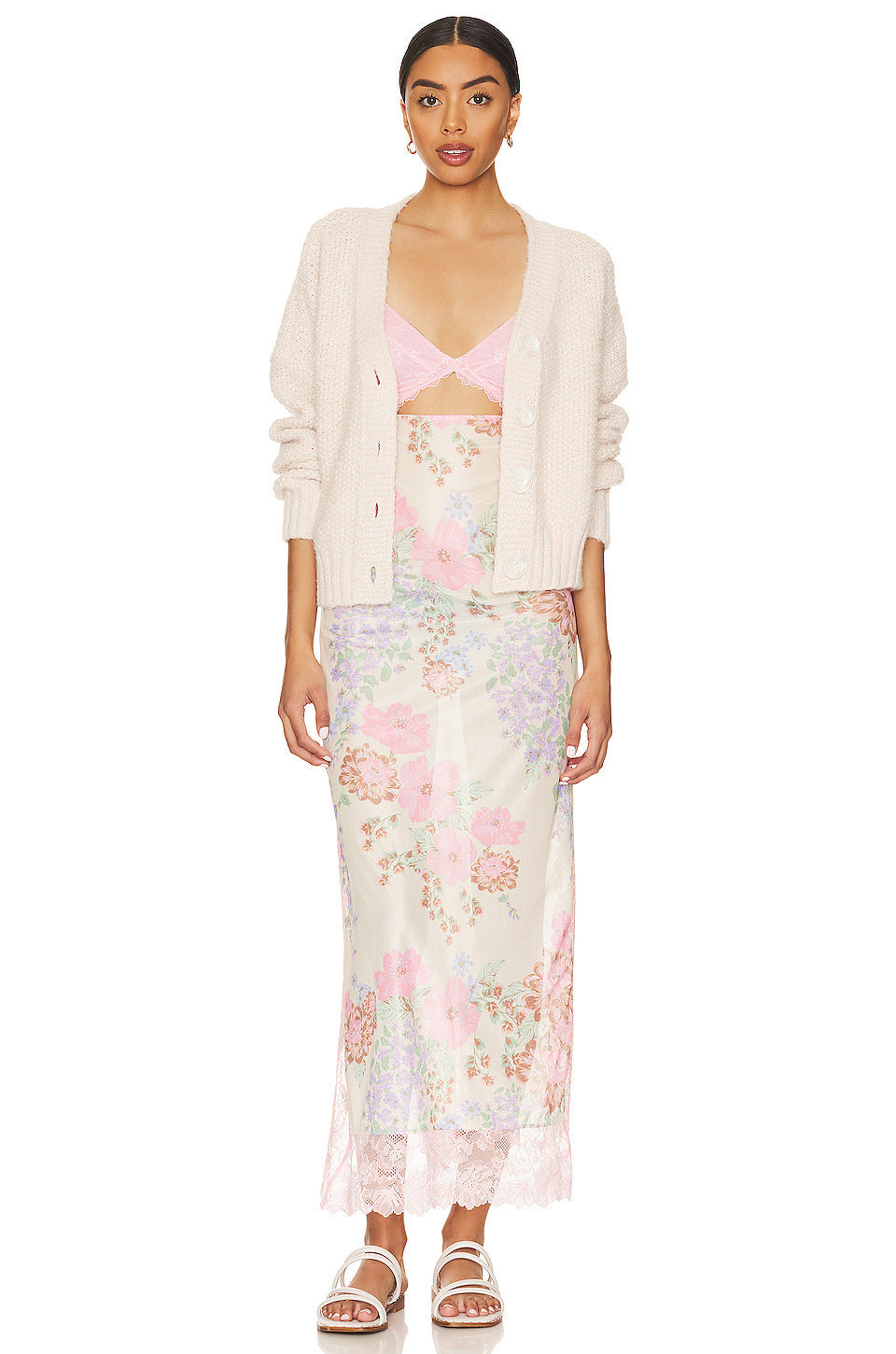 Gentle Lace Shoulder Strap Stitching Slit Length Dress - ANIBEY