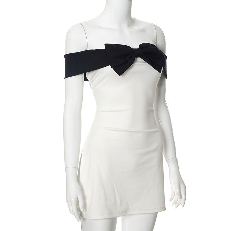 High-grade Chest Wrap Hip Off-shoulder Bow Dress - ANIBEY