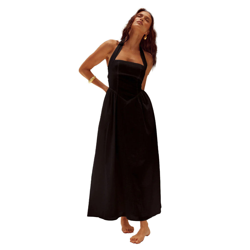 Temperament Wide Camisole Halter Backless Dress - ANIBEY