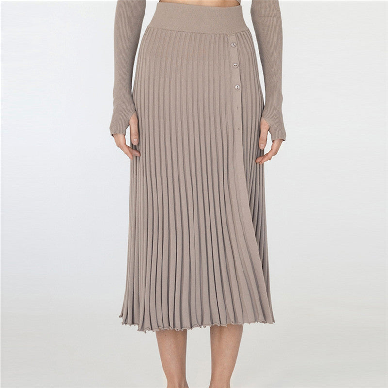 Slit Sweater Pleated Skirt And Tie Cardigan Set - ANIBEY