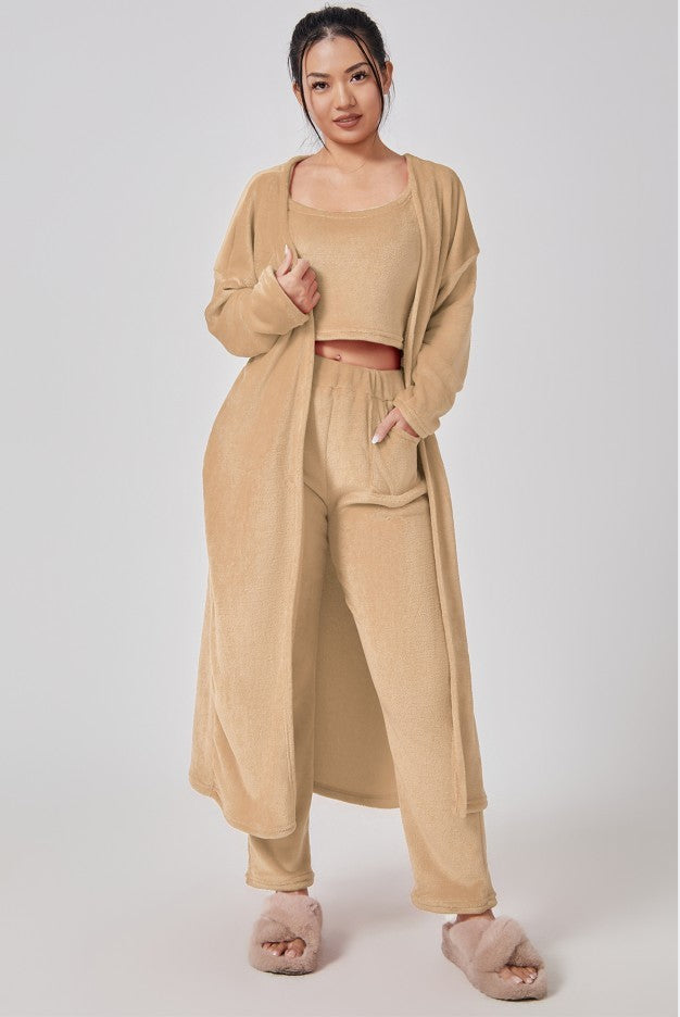 Cozy Three Pieces Lounge Set, Cute Loungewear Women Winter Dress - ANIBEY