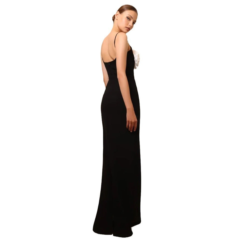 European And American Solid Color Flower Cutout Sleeveless Suspender Dress - ANIBEY