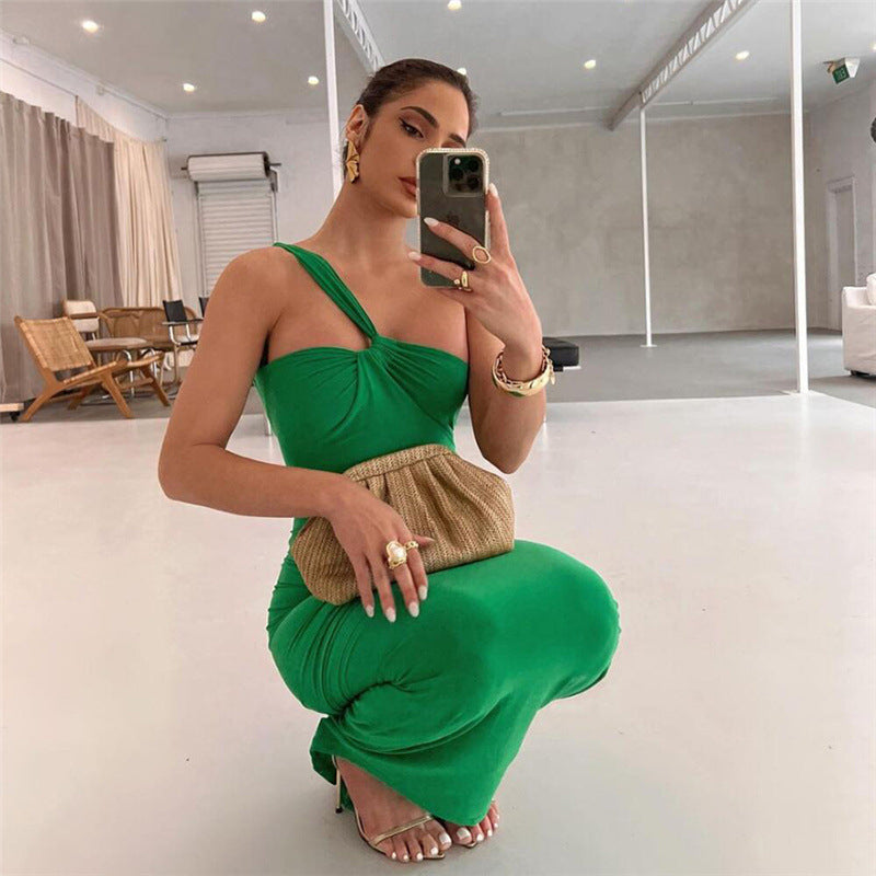 Fashion Sexy Diagonal Shoulder Dress - ANIBEY