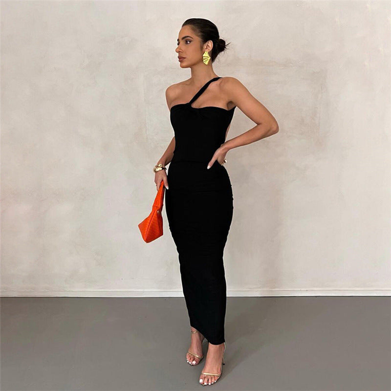 Fashion Sexy Diagonal Shoulder Dress - ANIBEY