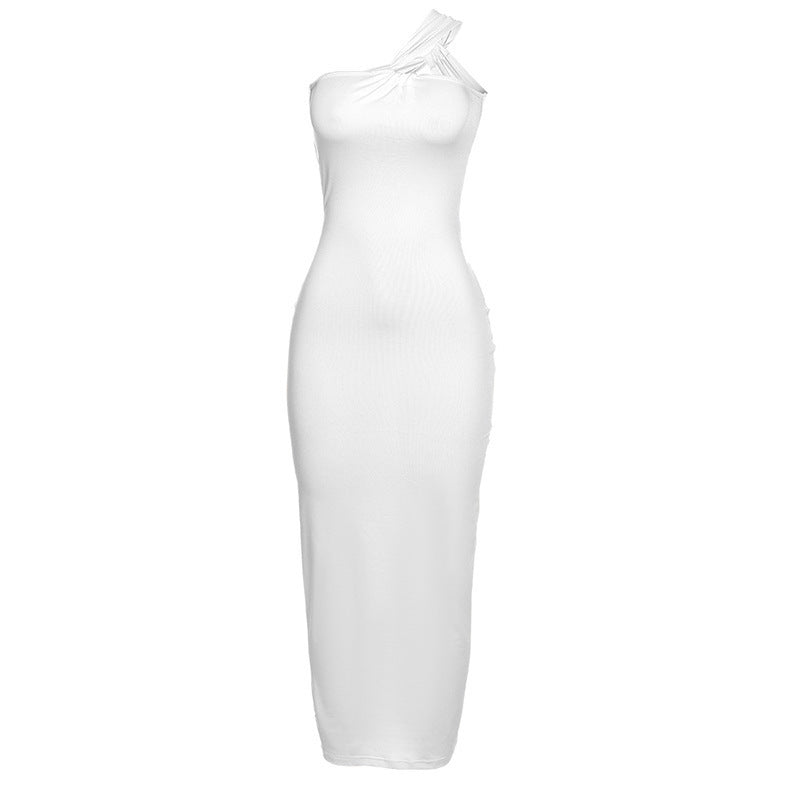 Fashion Sexy Diagonal Shoulder Dress - ANIBEY