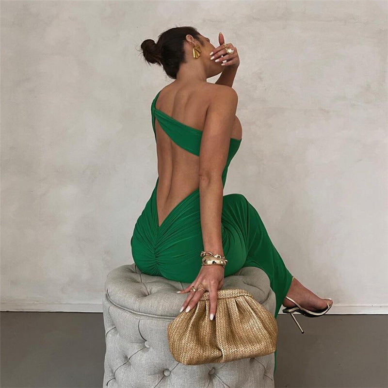 Fashion Sexy Diagonal Shoulder Dress - ANIBEY