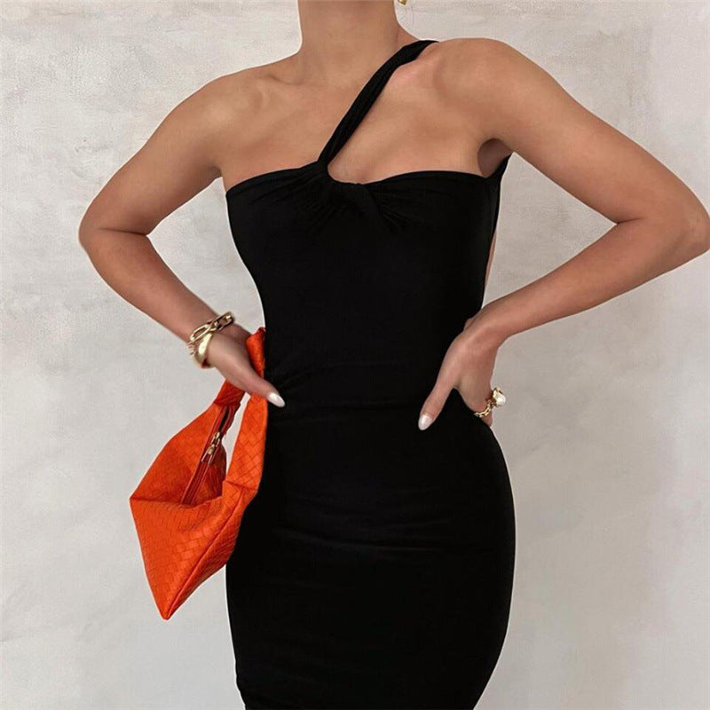 Fashion Sexy Diagonal Shoulder Dress - ANIBEY