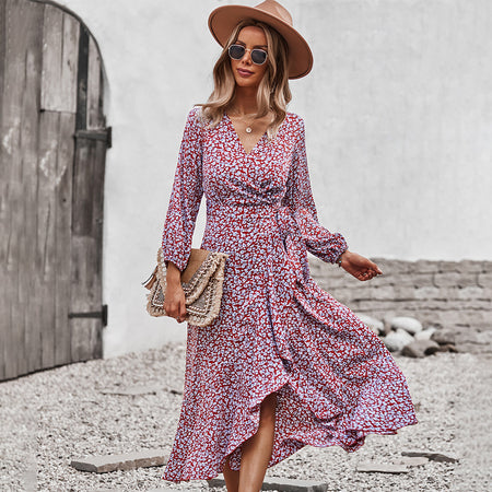Floral Dress With Wrapped Chest And Strappy Skirt - ANIBEY
