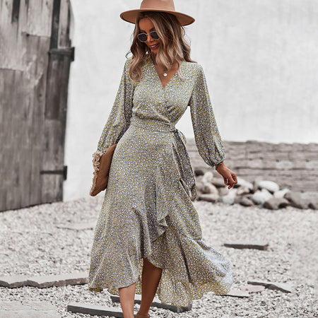 Floral Dress With Wrapped Chest And Strappy Skirt - ANIBEY