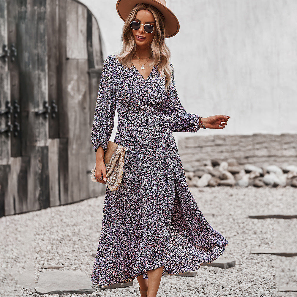Floral Dress With Wrapped Chest And Strappy Skirt - ANIBEY