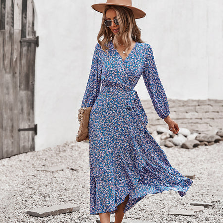 Floral Dress With Wrapped Chest And Strappy Skirt - ANIBEY