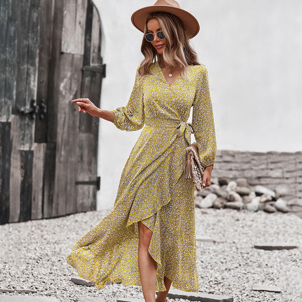 Floral Dress With Wrapped Chest And Strappy Skirt - ANIBEY