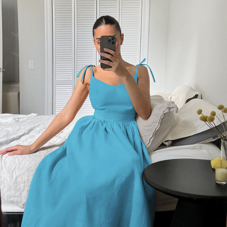 French Cotton And Linen Breathable Strap High Waist Dress Vacation Style Long Skirt For Women - ANIBEY