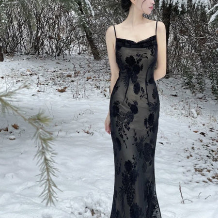 French Retro Black Lace Dress - ANIBEY