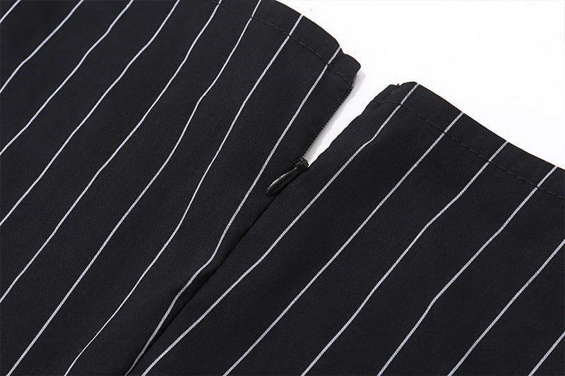 French Style Square Collar Bow Lace-up Elegant Striped Long Sleeve Dress Women - ANIBEY